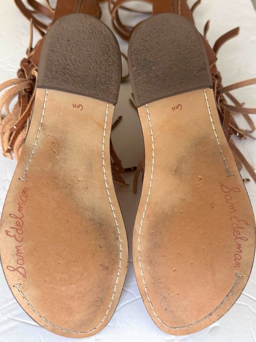 Sam Edelman Gardenia Tall Gladiator Leather Flat Fringed Sandals Brown US 6.5M - Picture 10 of 15